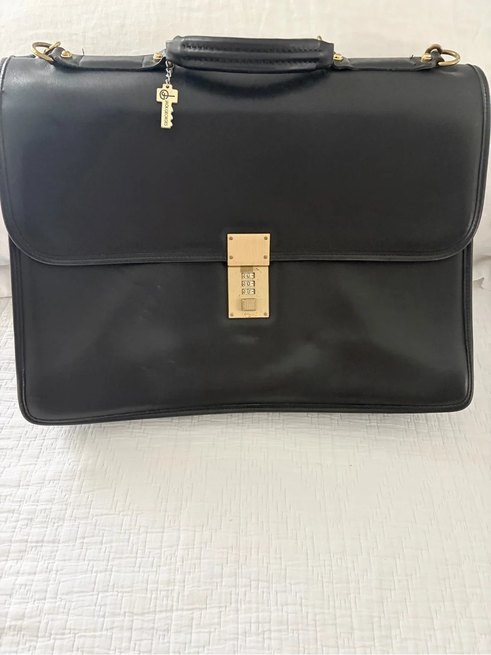 Vintage Jack George’s Black Leather Men's Briefcase with Gold Lock